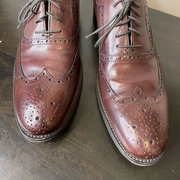 Johnston & Murphy mens brown wingtip lace up dress shoes, size 8 - Picture 2 of 11